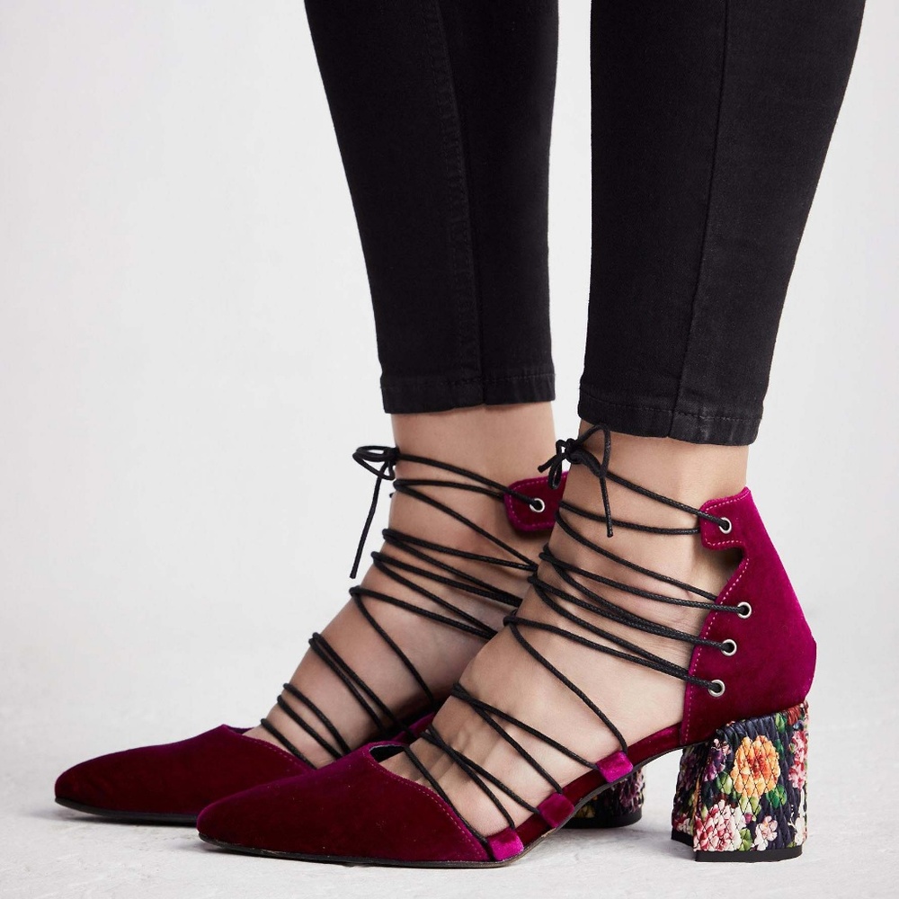 Free People Pink Velvet Top Down Block Heel